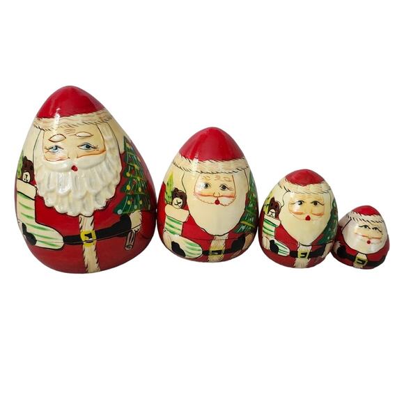 Vintage Lot 4 Russian Nesting Doll Cone Head SANTA Christmas 3d Beard - Picture 1 of 8